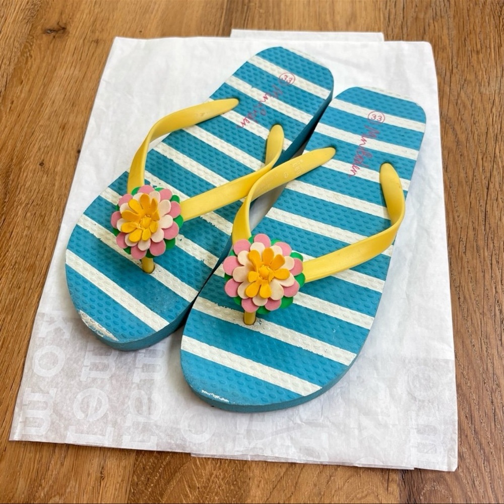 Kids Striped Blue and Yellow Flip Flops